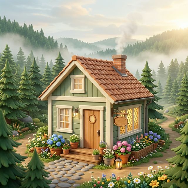 Studio yoga và âm thanh trị liệu tại Đà Lạt, minh hoạ 3D ngôi nhà nhỏ giữa đồi thông